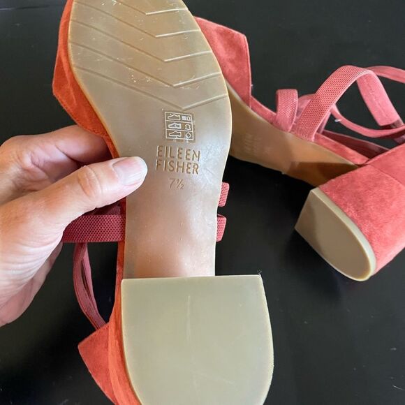 Eileen Fisher Cayenne Juku Suede Low Strappy Pumps heels shoes Sz 7.5 rust - Picture 6 of 9